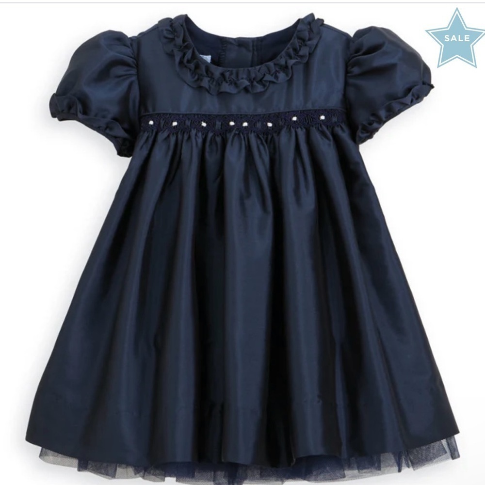 Bella Bliss| Kids Annabelle Party -Navy Blue Dress with Puff Sleeves- Size 5